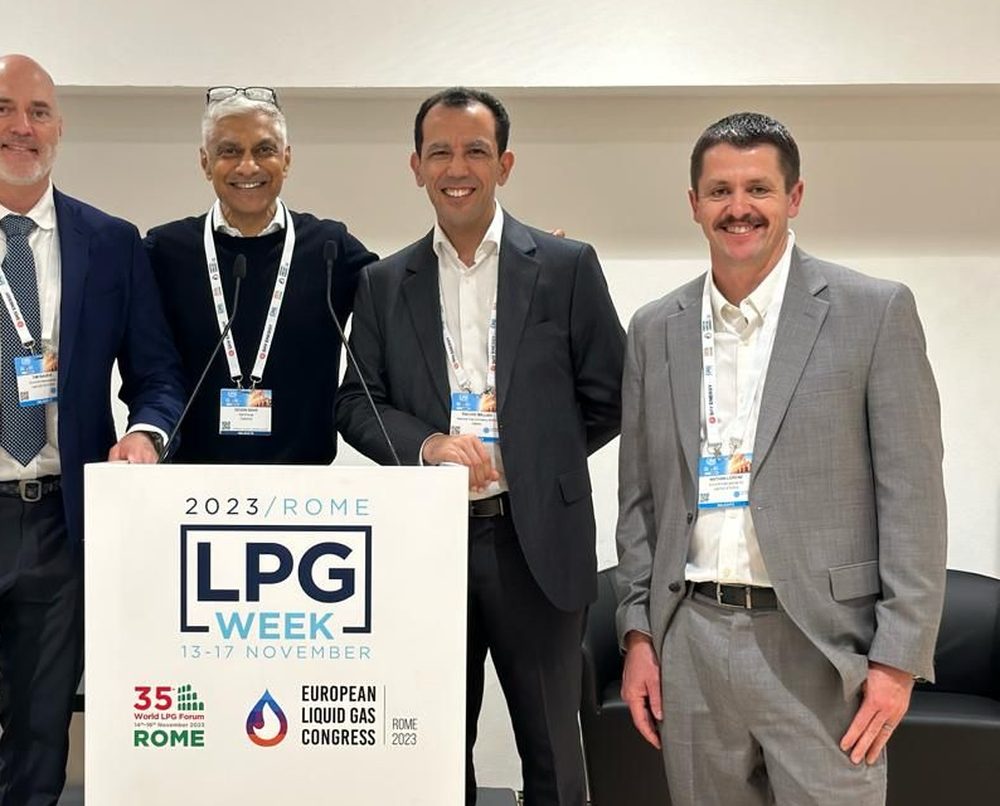 Devendra Dave speaking on a panel at World LPG Week, Rome 2023